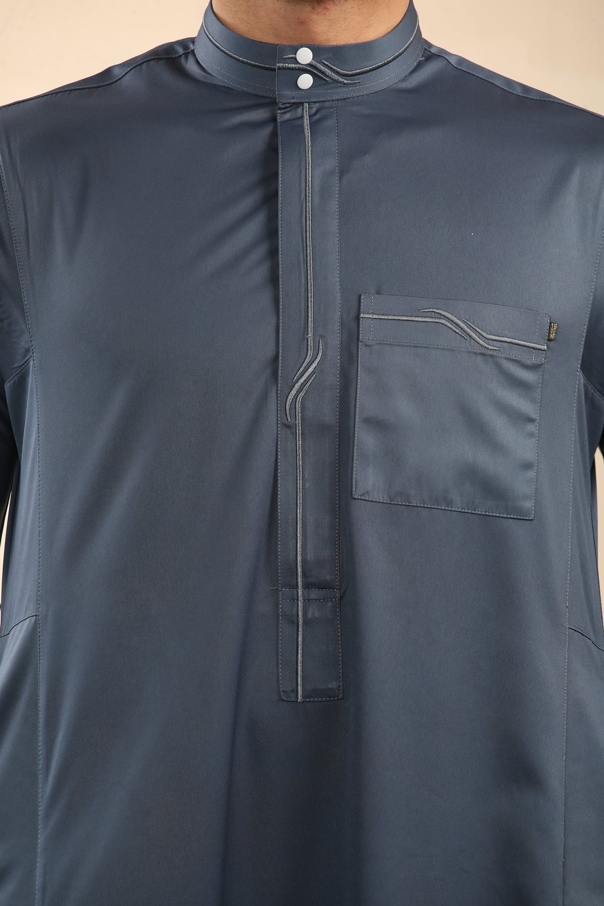 Men's Saudi Embroidered Shiny Zipper Jubba (Peacock Blue)