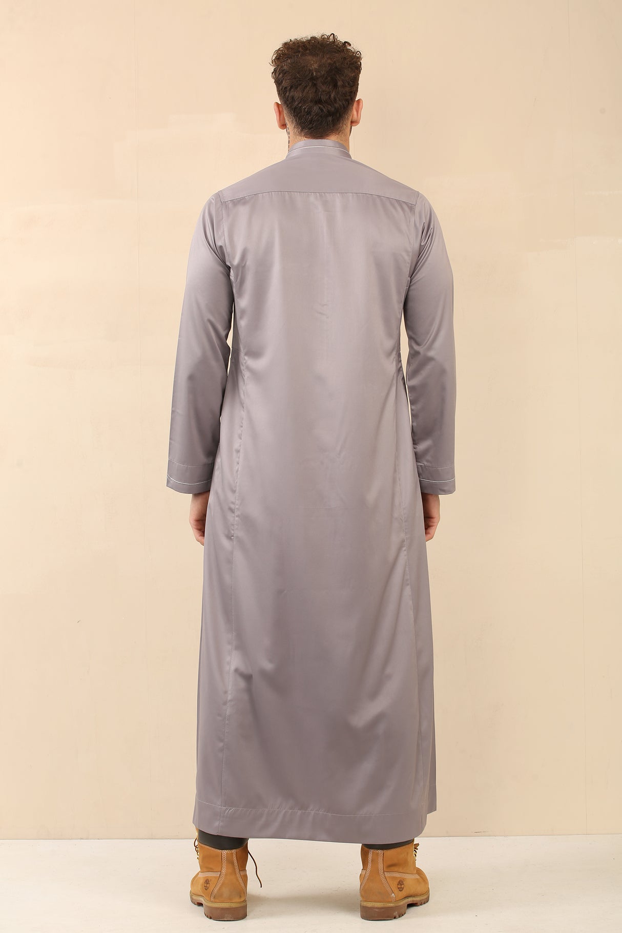 Men's Saudi Embroidered Shiny Zipper Jubba (Golden Grey)