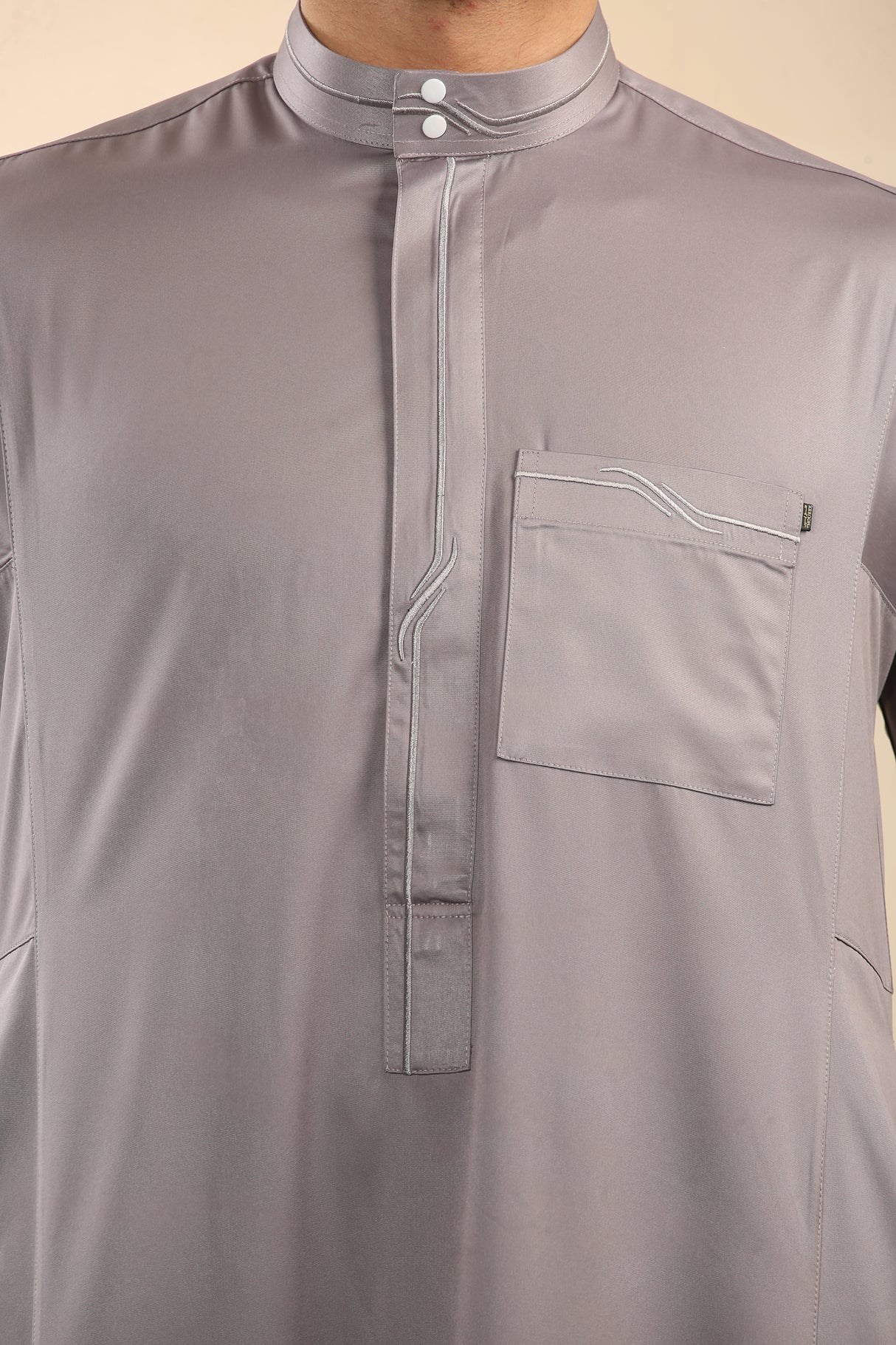 Men's Saudi Embroidered Shiny Zipper Jubba (Golden Grey)
