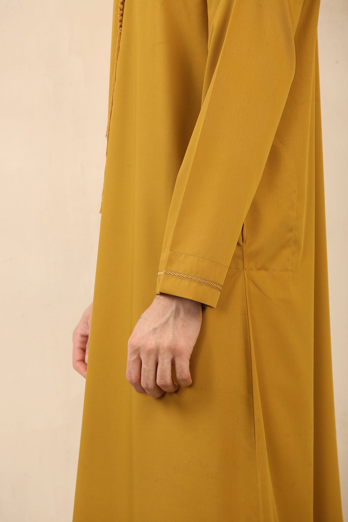 Men's Emirati Embroidered Cotton Zipper Jubba (Mustard Gold)