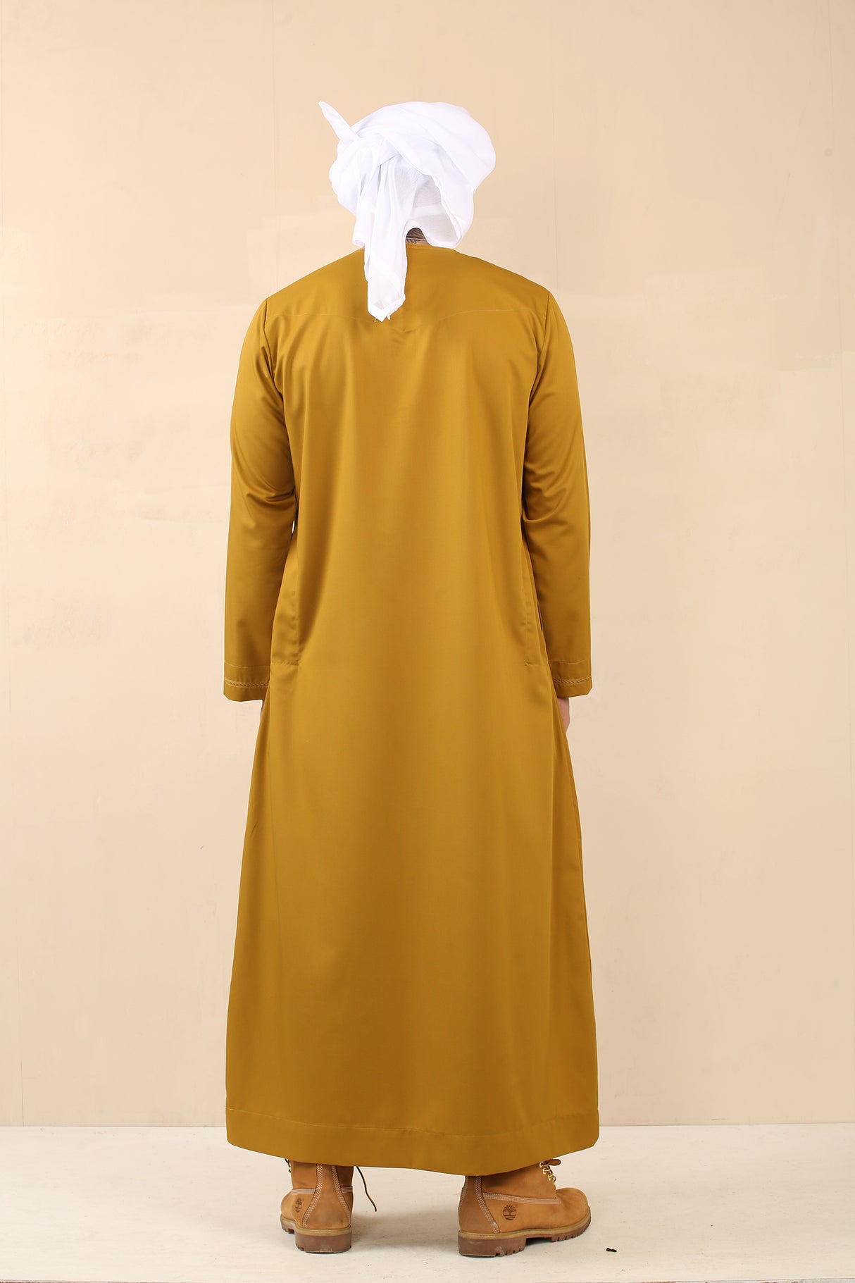 Men's Emirati Embroidered Cotton Zipper Jubba (Mustard Gold)