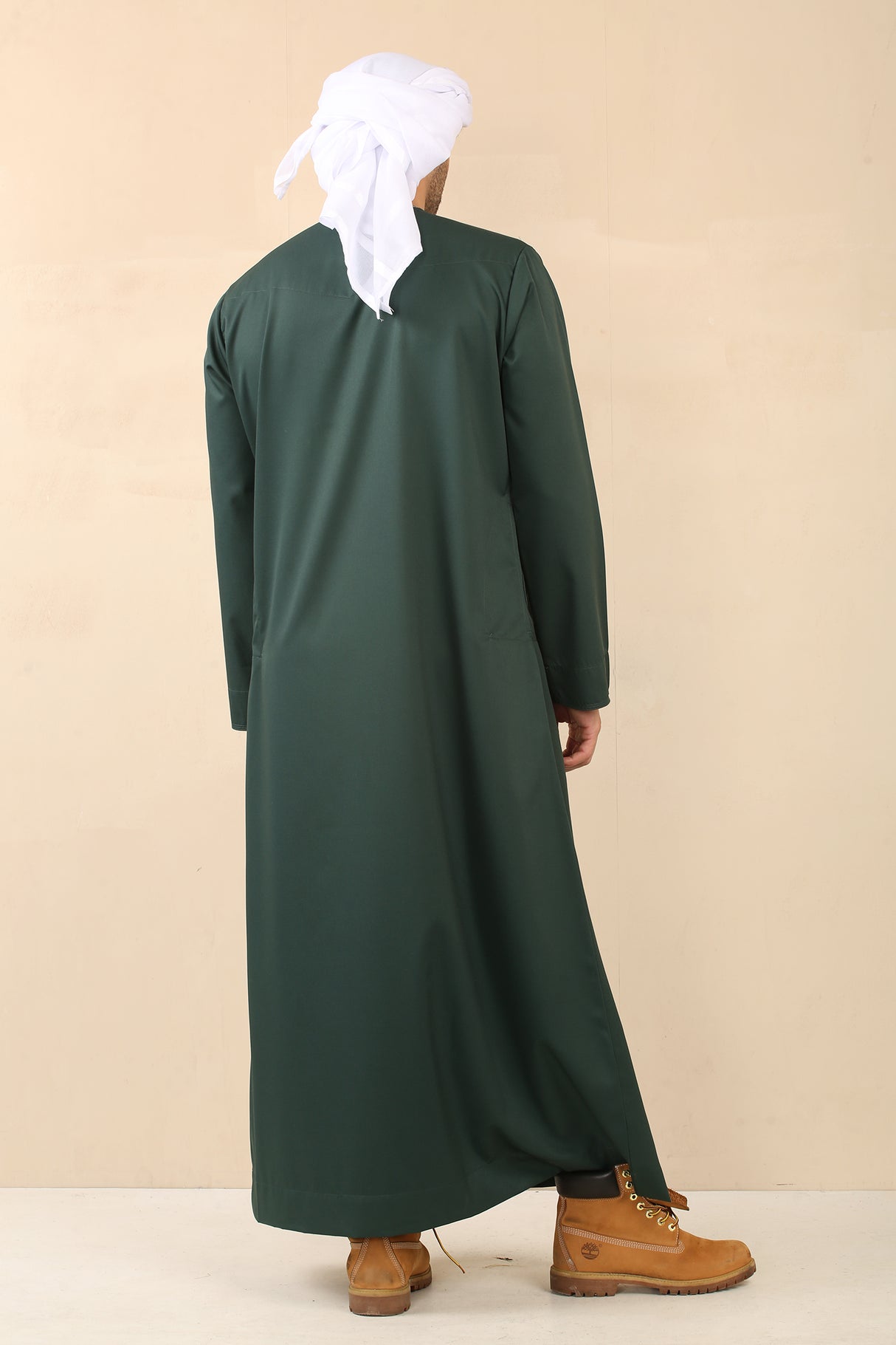 Men's Emirati Embroidered Cotton Zipper Jubba (Emerald Green)