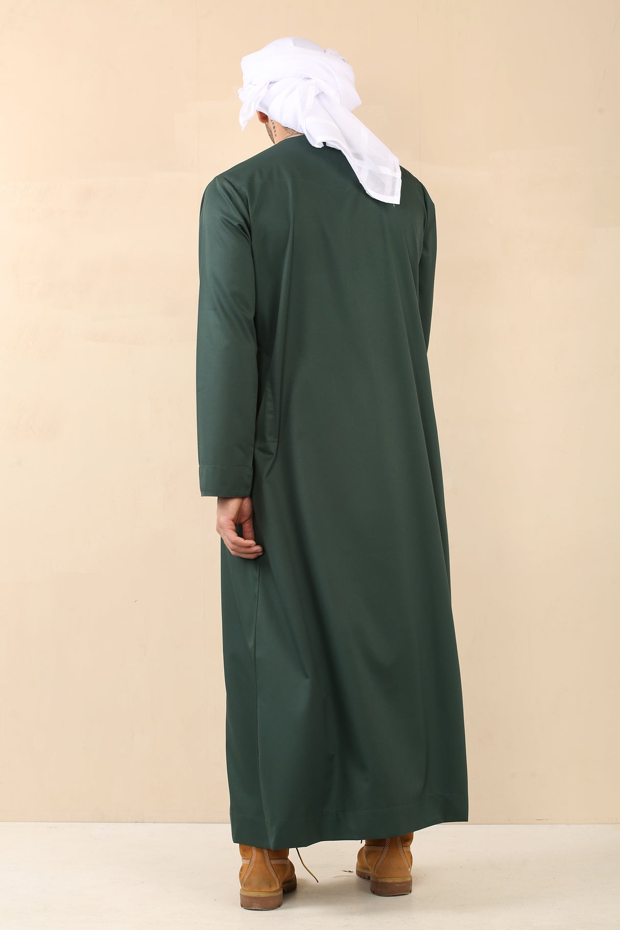 Men's Emirati Embroidered Cotton Zipper Jubba (Emerald Green)