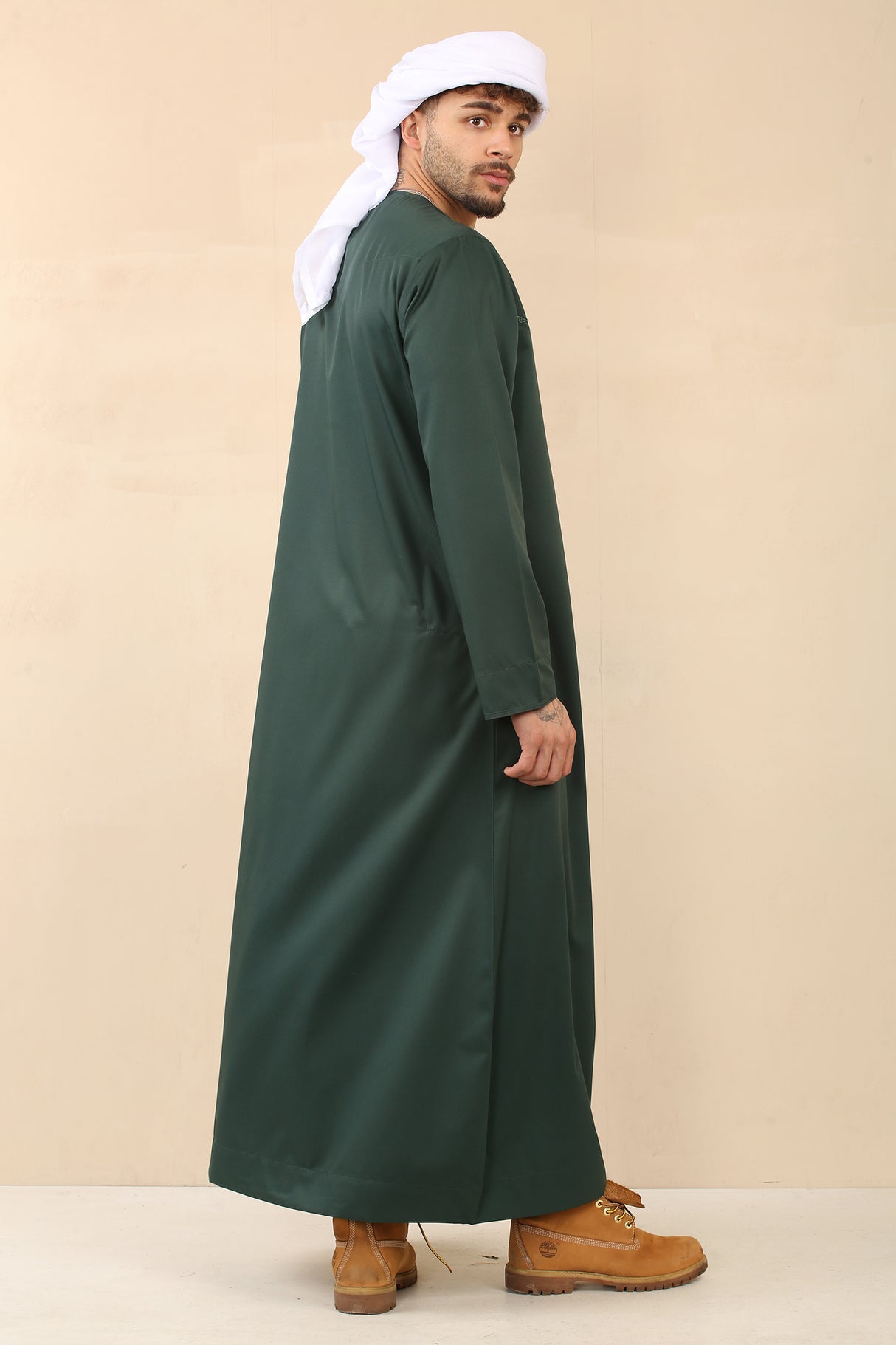 Men's Emirati Embroidered Cotton Zipper Jubba (Emerald Green)