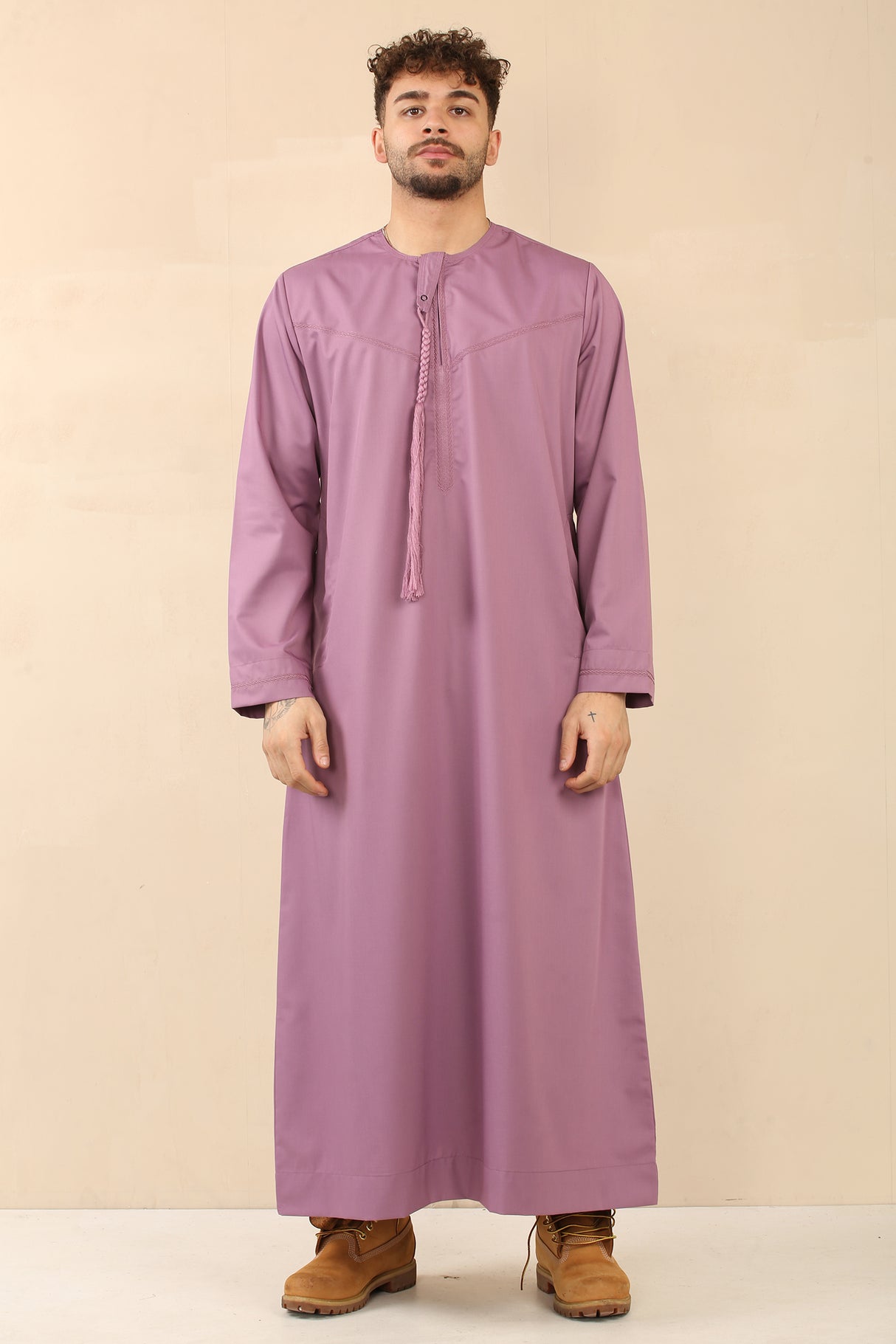 Men's Emirati Embroidered Cotton Zipper Jubba (Mauve)