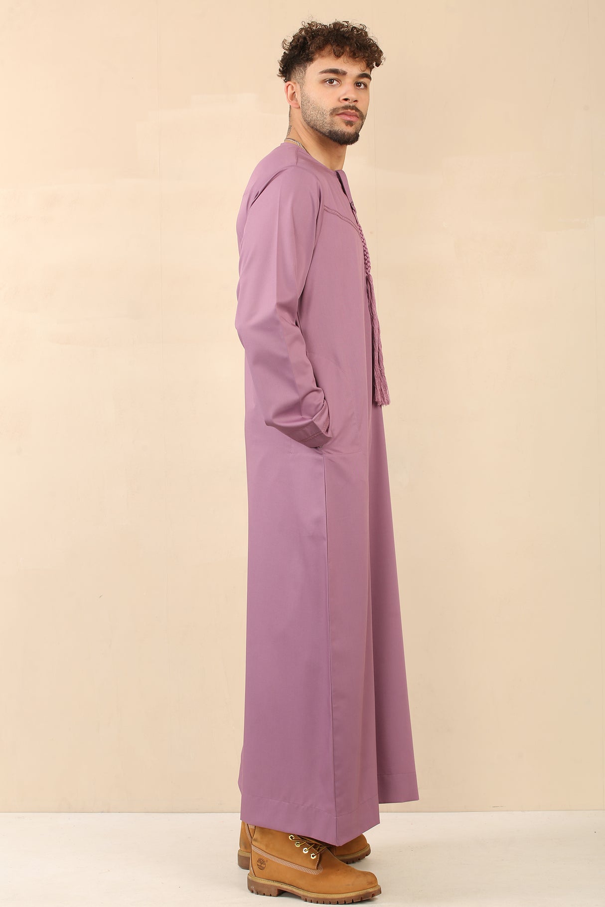 Men's Emirati Embroidered Cotton Zipper Jubba (Mauve)