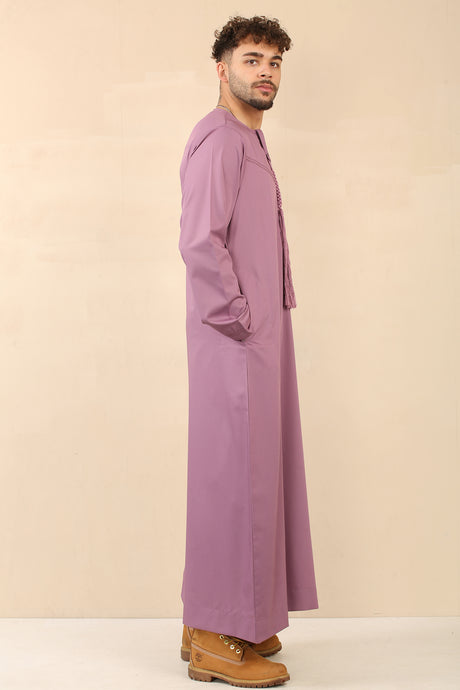 Men's Emirati Embroidered Cotton Zipper Jubba (Mauve)