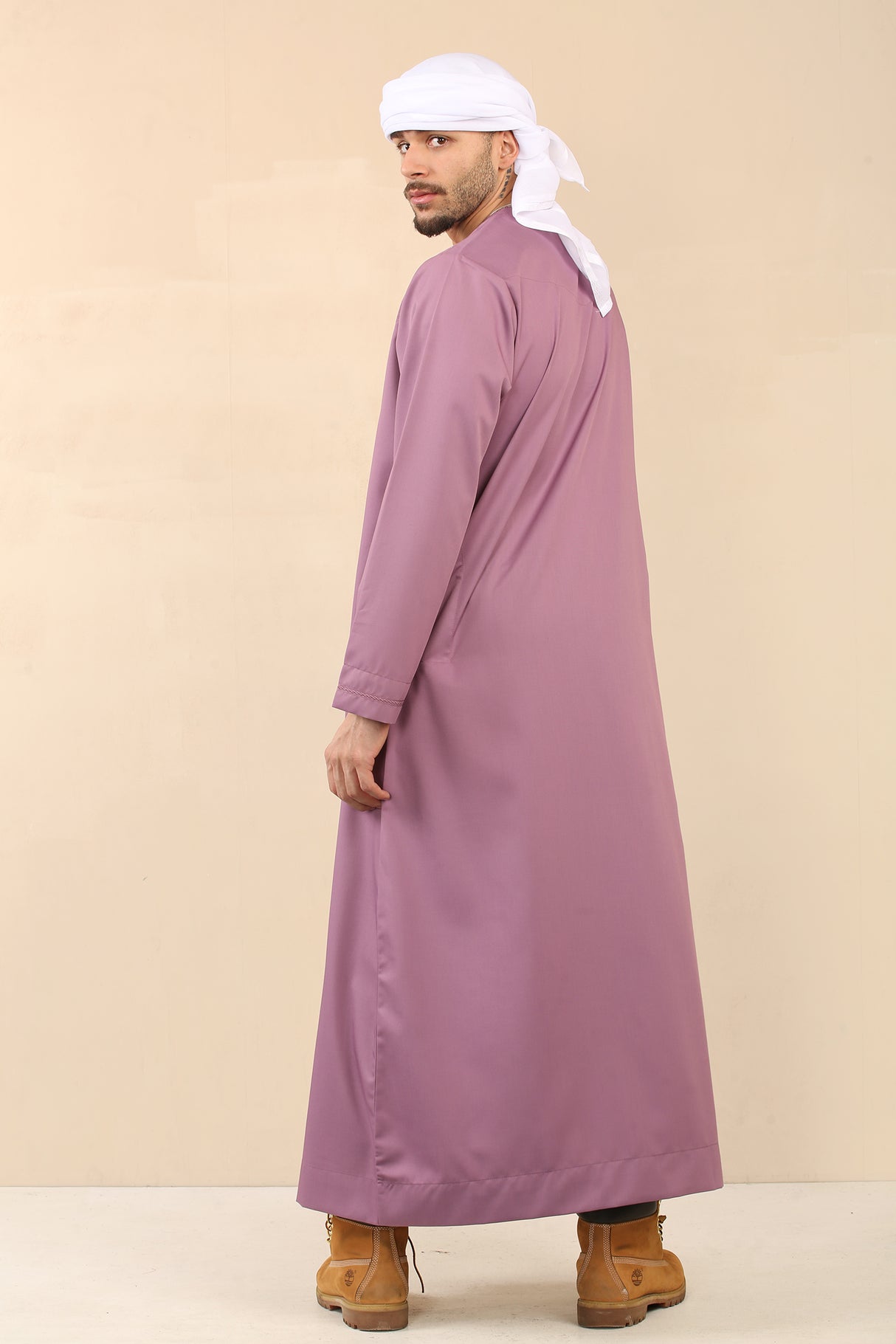 Men's Emirati Embroidered Cotton Zipper Jubba (Mauve)