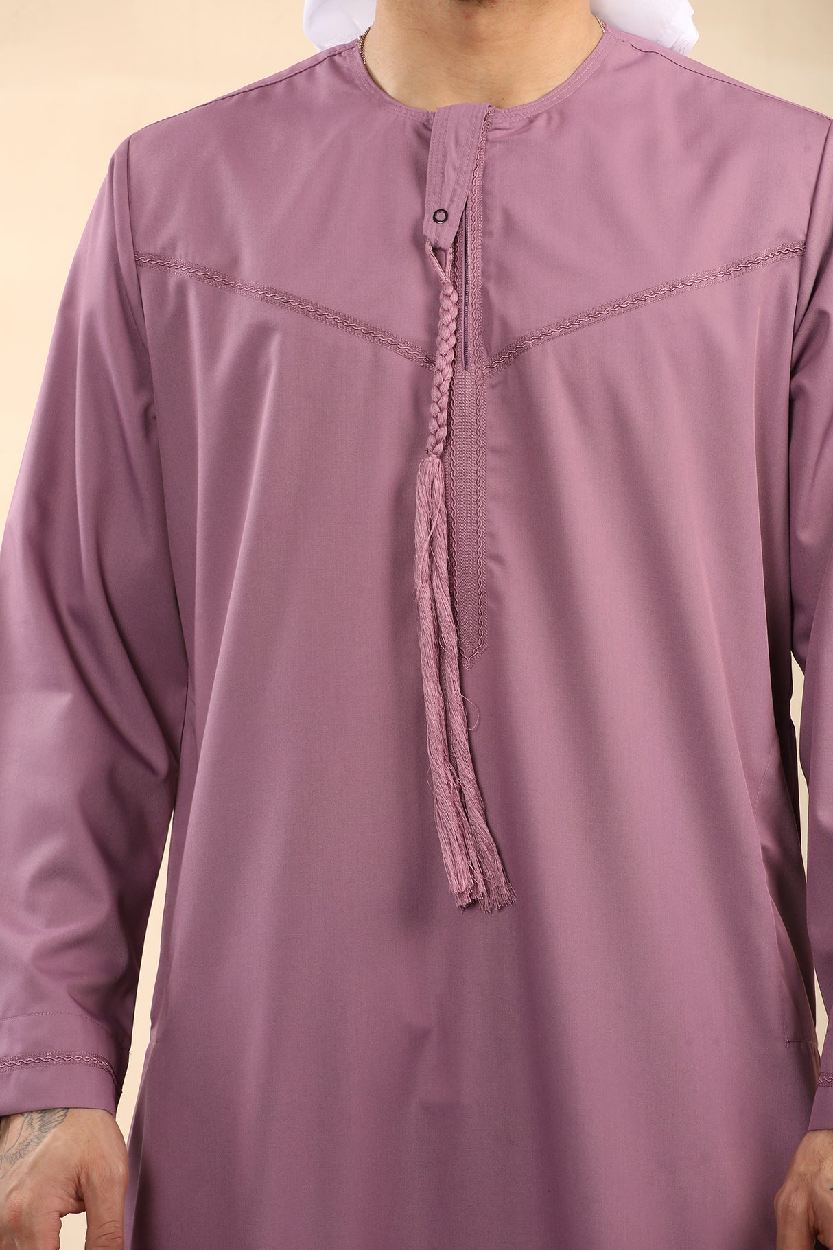 Men's Emirati Embroidered Cotton Zipper Jubba (Mauve)