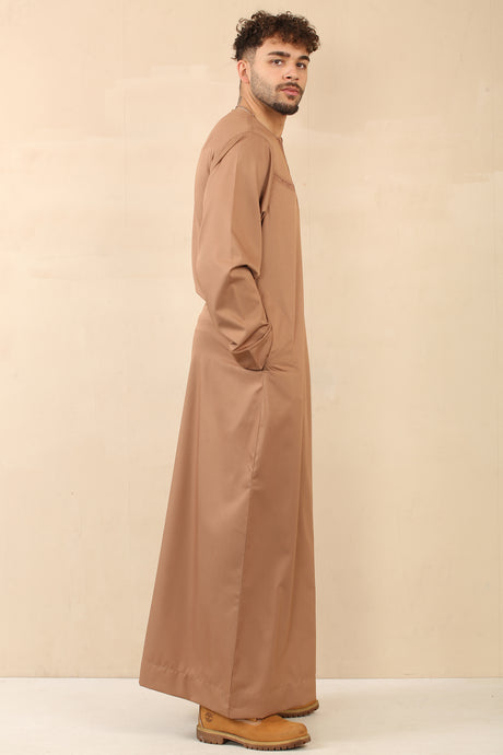 Men's Emirati Embroidered Cotton Zipper Jubba (Caramel)