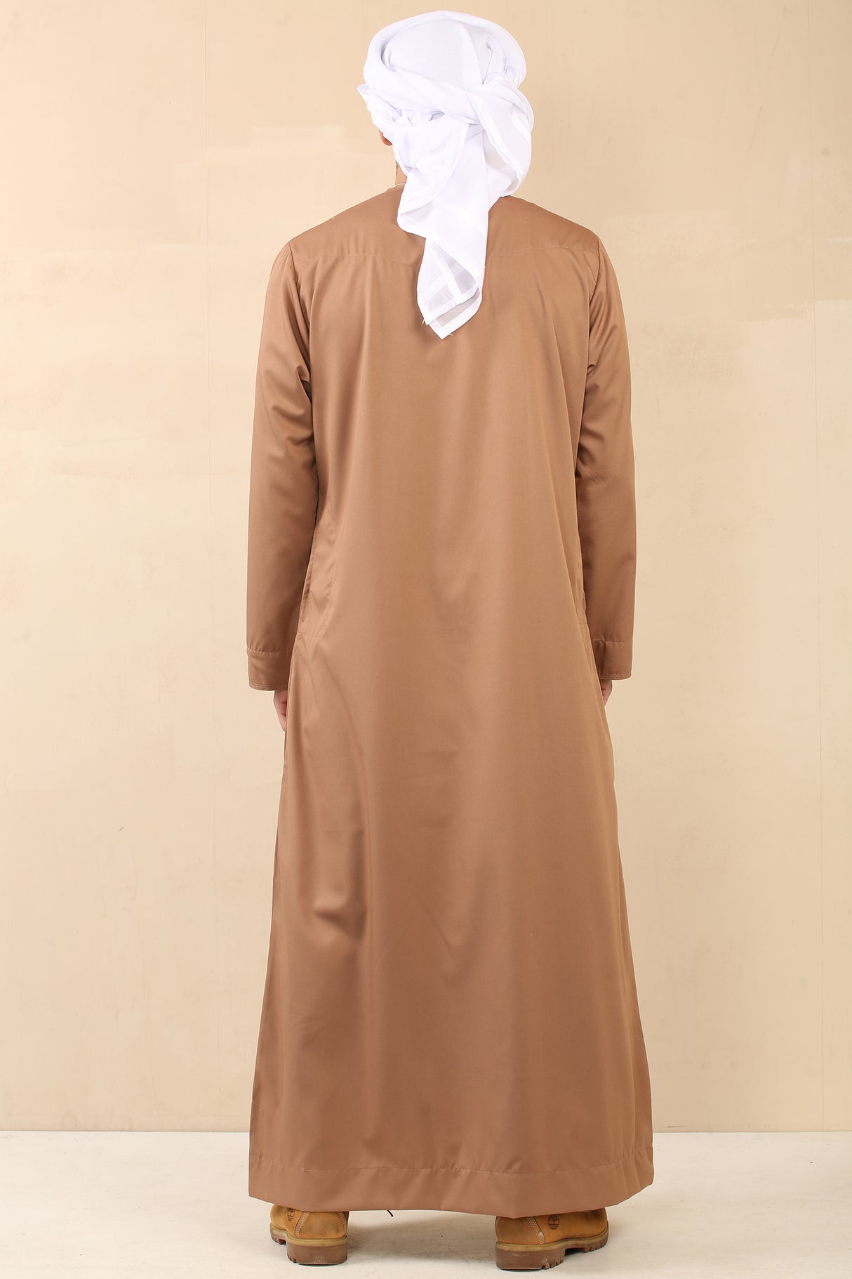 Men's Emirati Embroidered Cotton Zipper Jubba (Caramel)