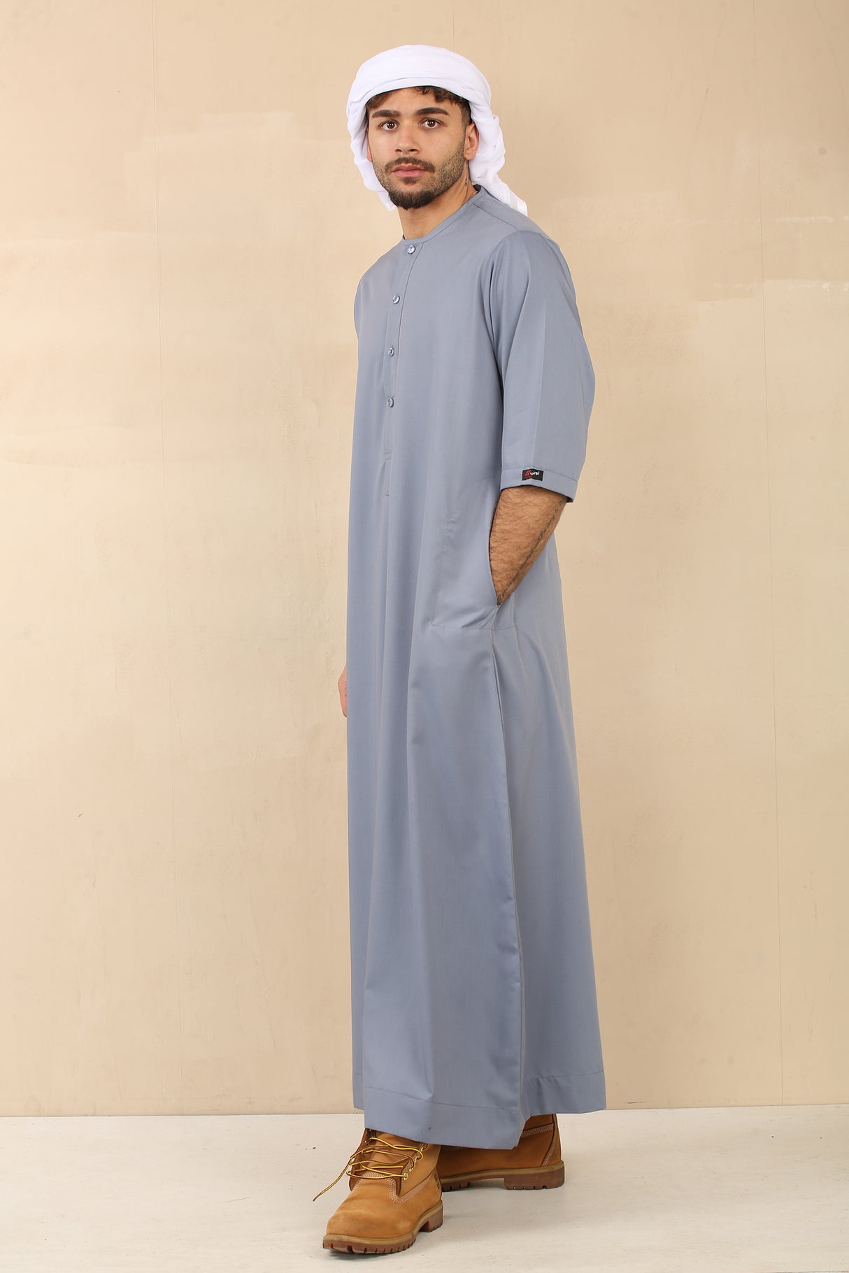Men's Short Sleeve Viscose Jubba (Light Grey)