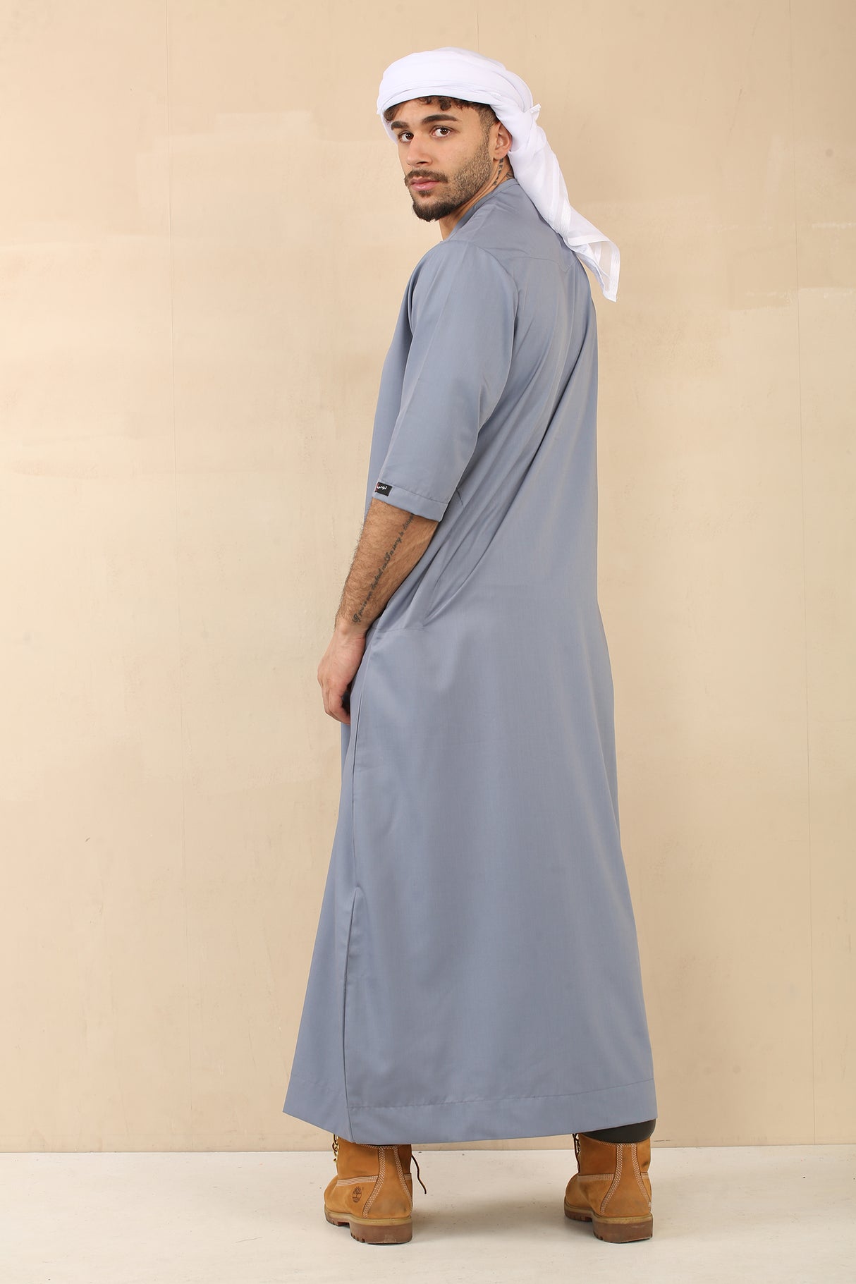 Men's Short Sleeve Viscose Jubba (Light Grey)