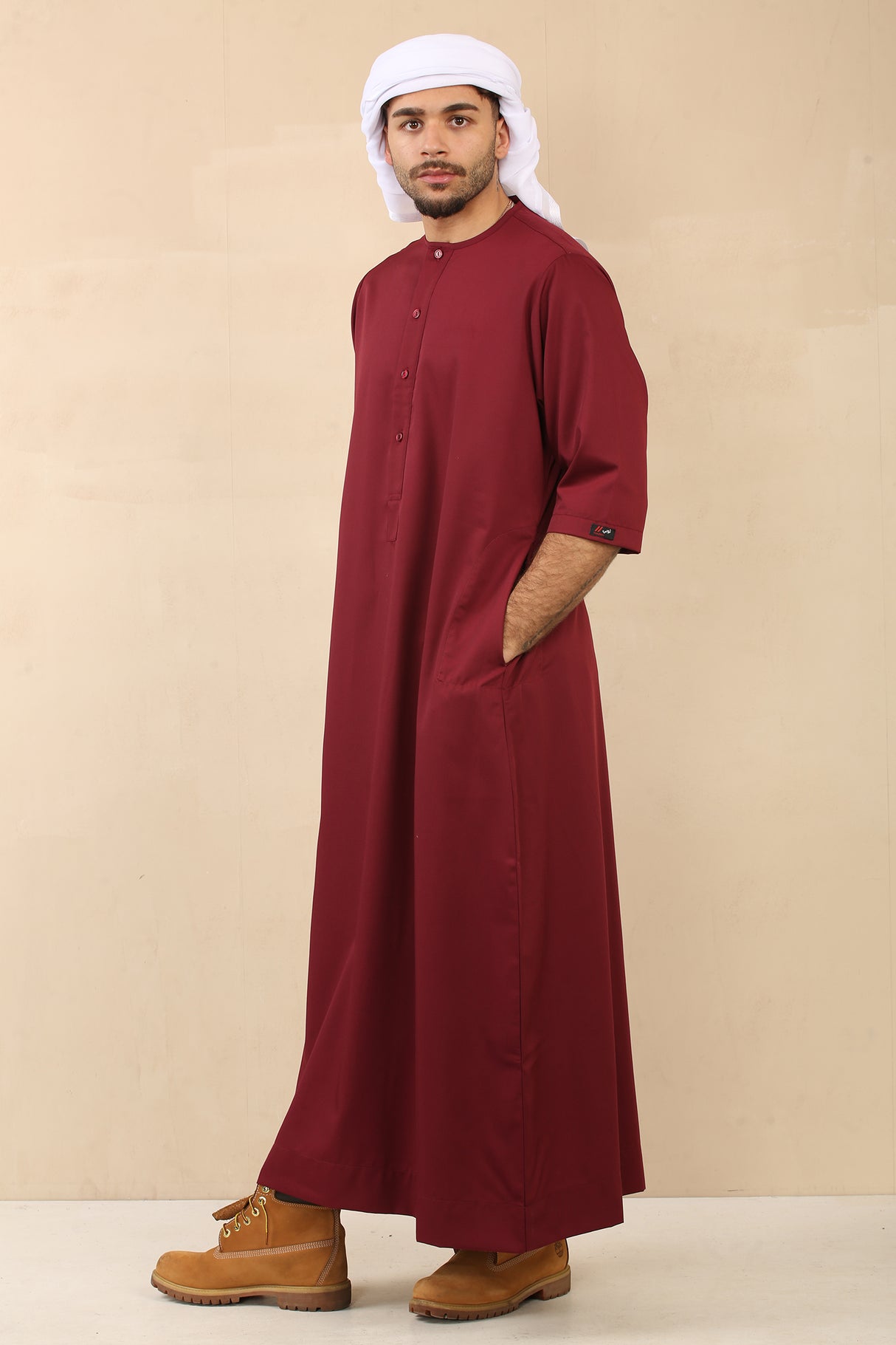 Men's Short Sleeve Viscose Jubba (Maroon)