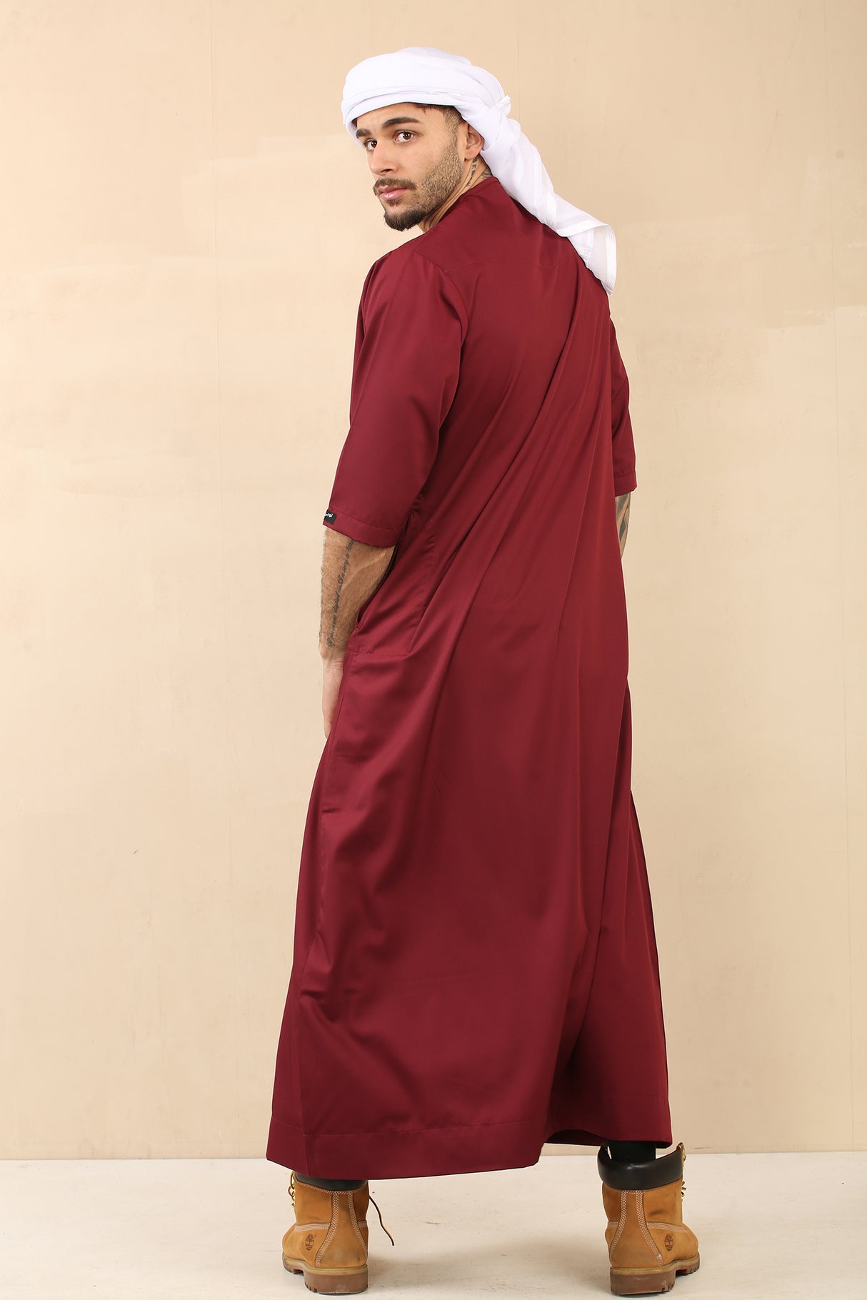 Men's Short Sleeve Viscose Jubba (Maroon)