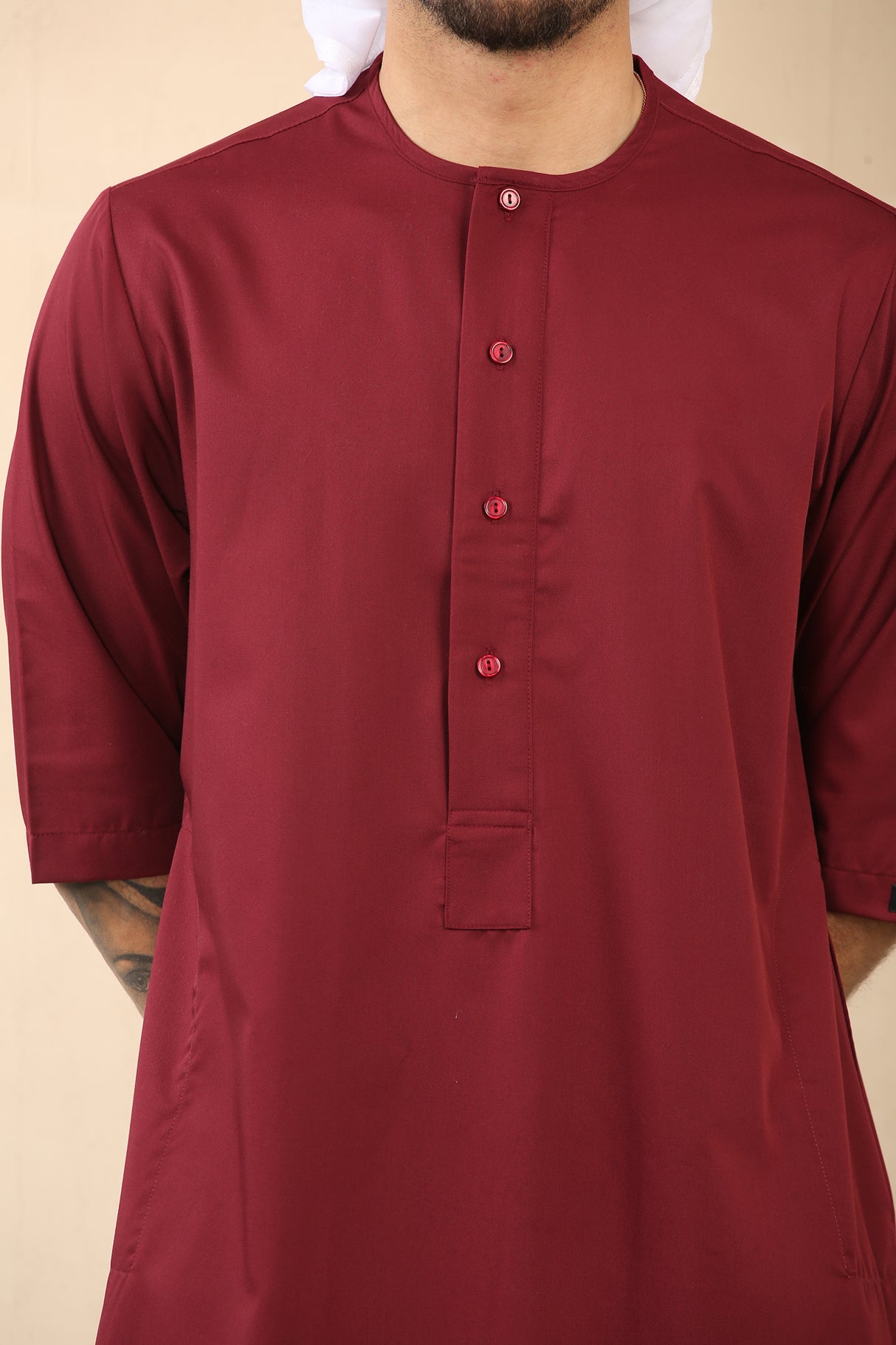 Men's Short Sleeve Viscose Jubba (Maroon)