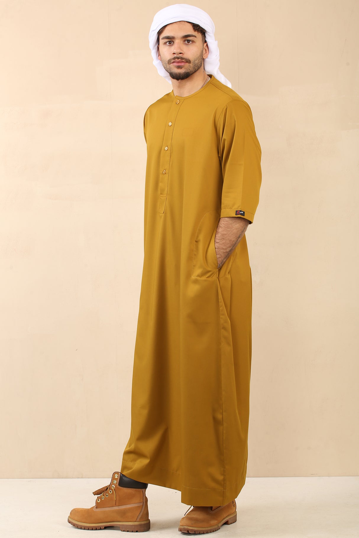 Men's Short Sleeve Viscose Jubba (Mustard Gold)