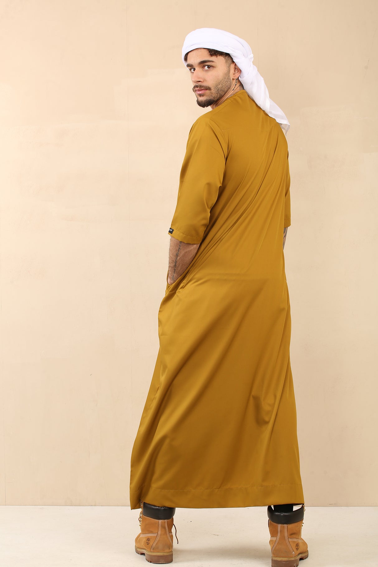 Men's Short Sleeve Viscose Jubba (Mustard Gold)