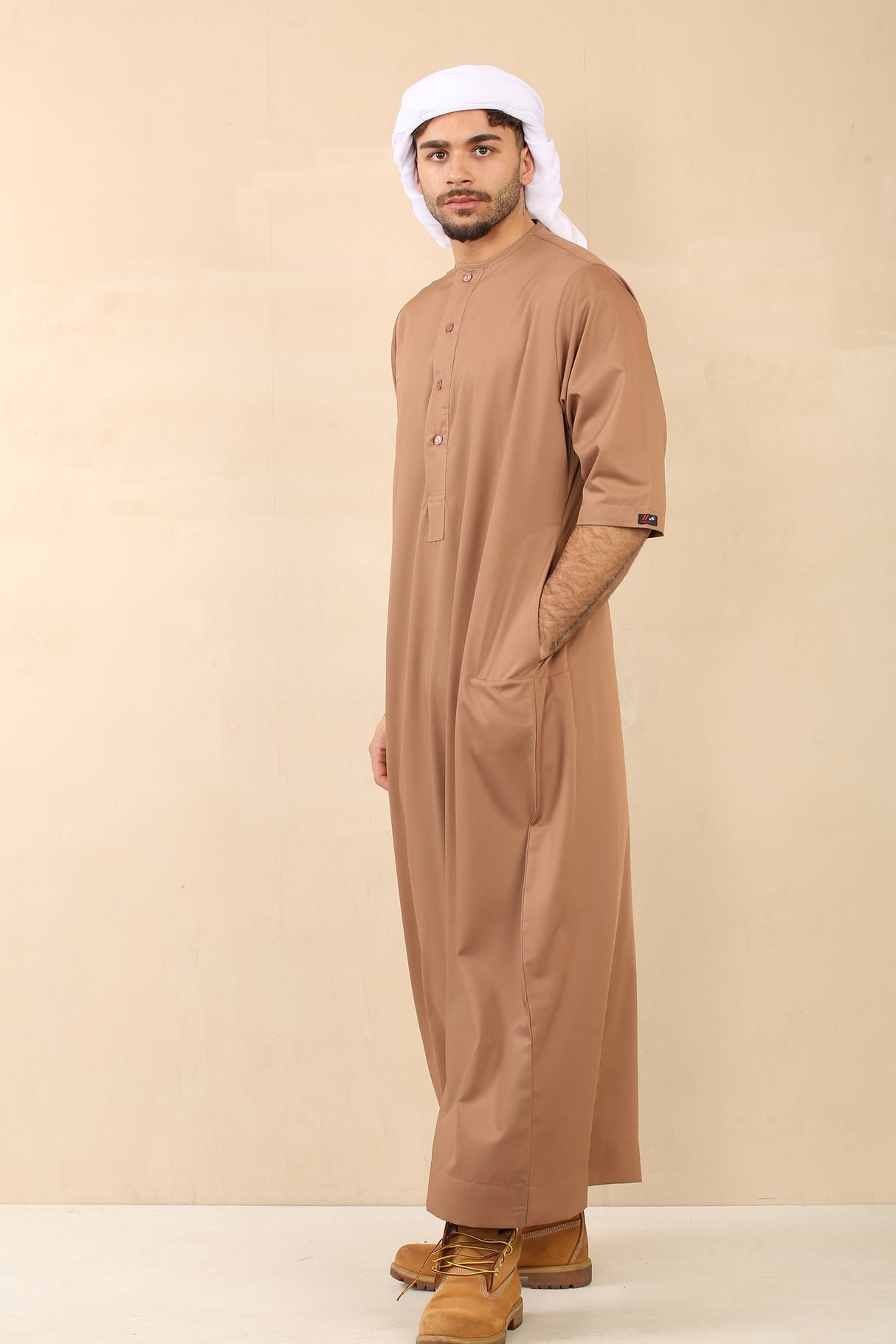 Men's Short Sleeve Viscose Jubba (Caramel)