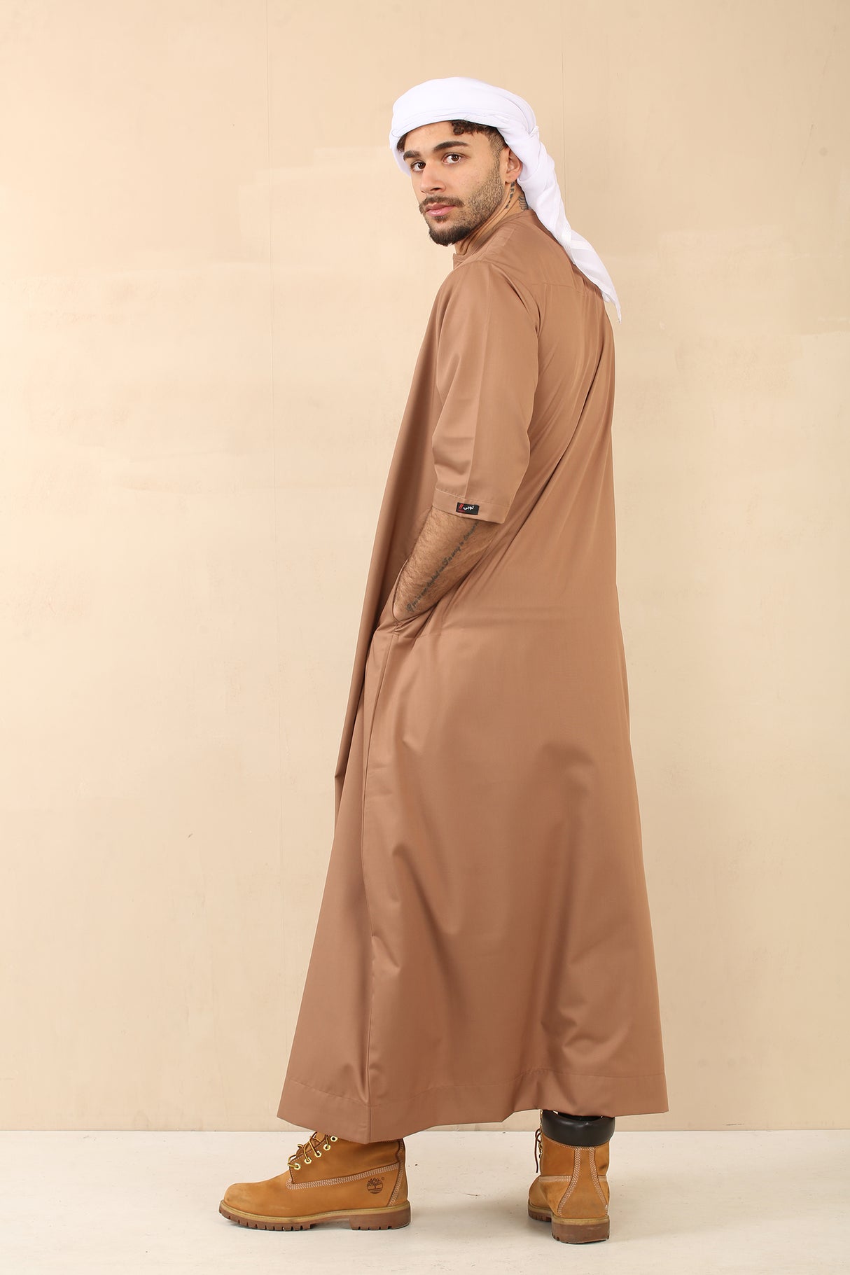 Men's Short Sleeve Viscose Jubba (Caramel)