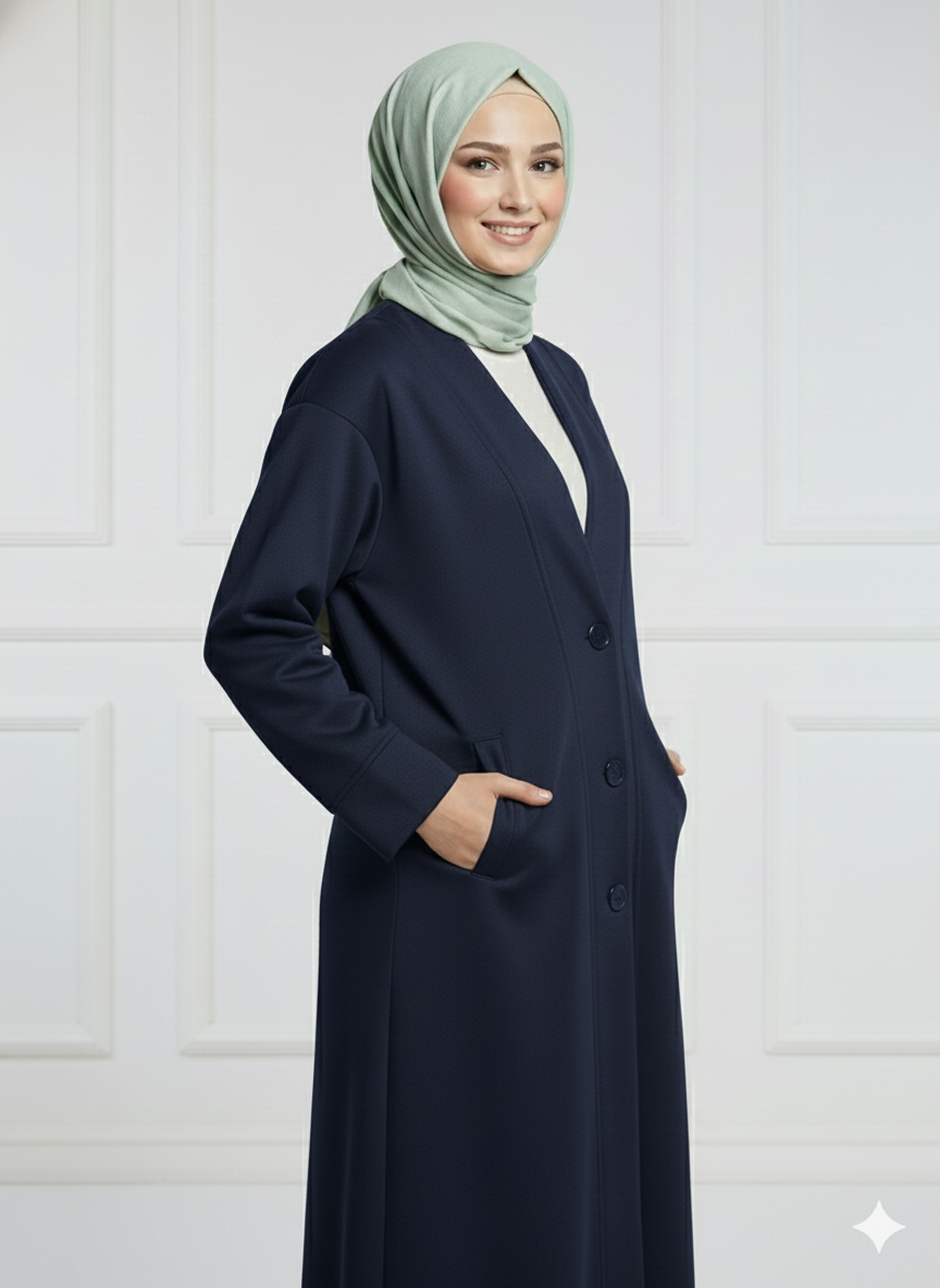 Ladies Kimono Luxury Fleece Button Abaya