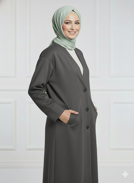 Ladies Kimono Luxury Fleece Button Abaya