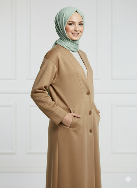 Ladies Kimono Luxury Fleece Button Abaya