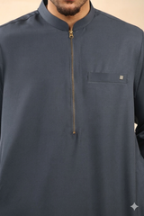 Men's Kuwaiti Matt Finish Zipper Jubba (Grey)